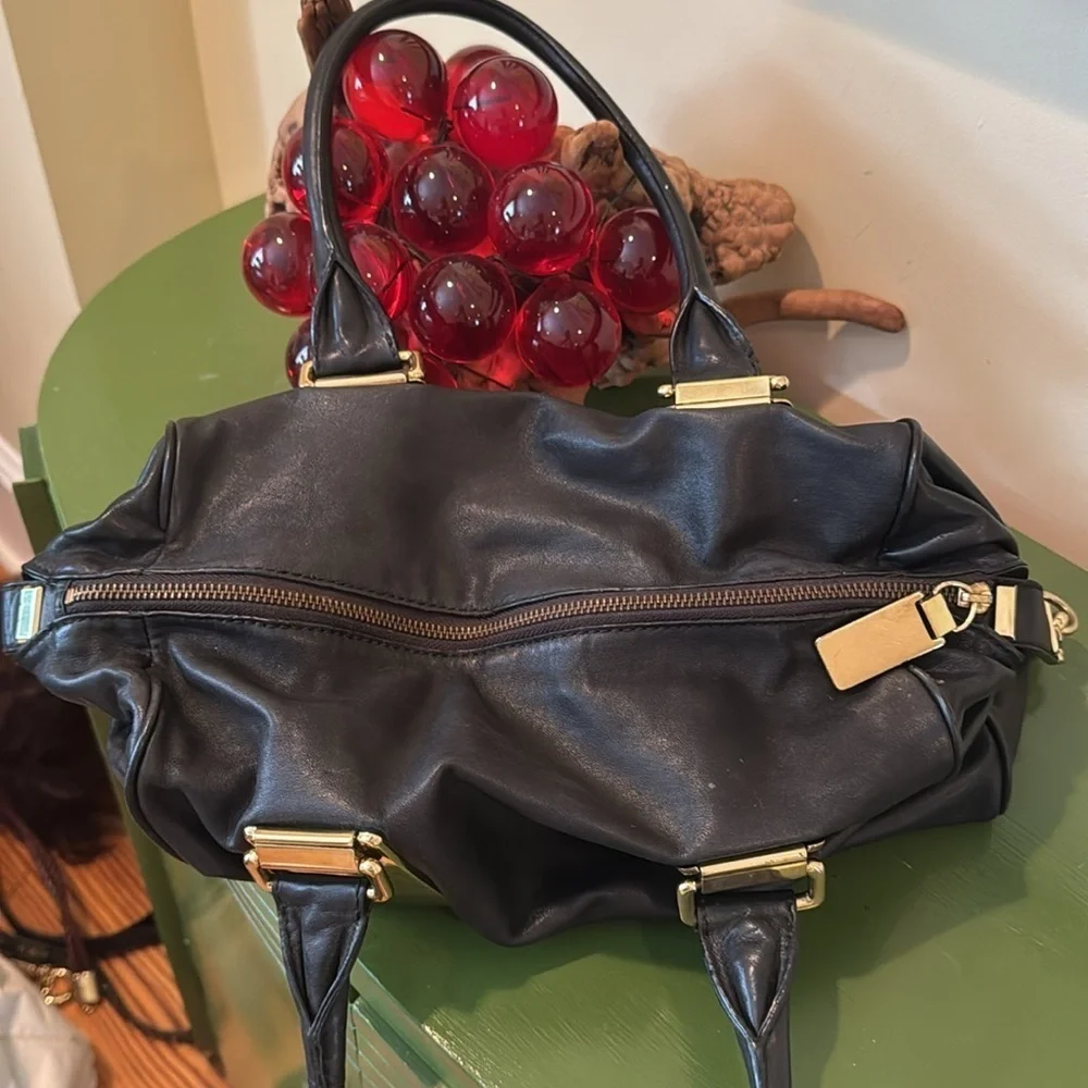Banana Republic Elegant Black Leather Handbag with Gold Accents
